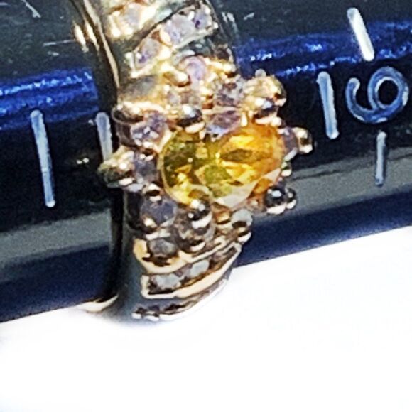 Vintage faux citrine cz large 1980’s huge cocktail ring gold plate size 10 - Picture 9 of 11